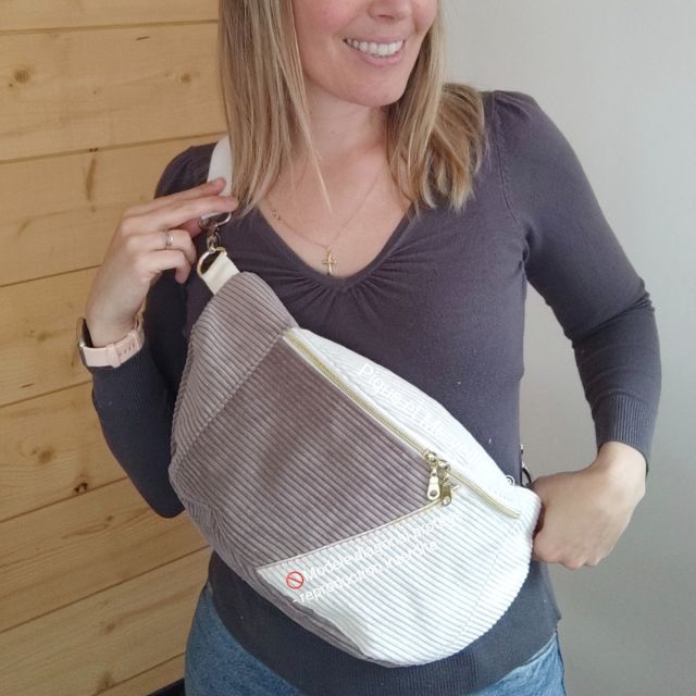 Sac banane XL taupe-ecru